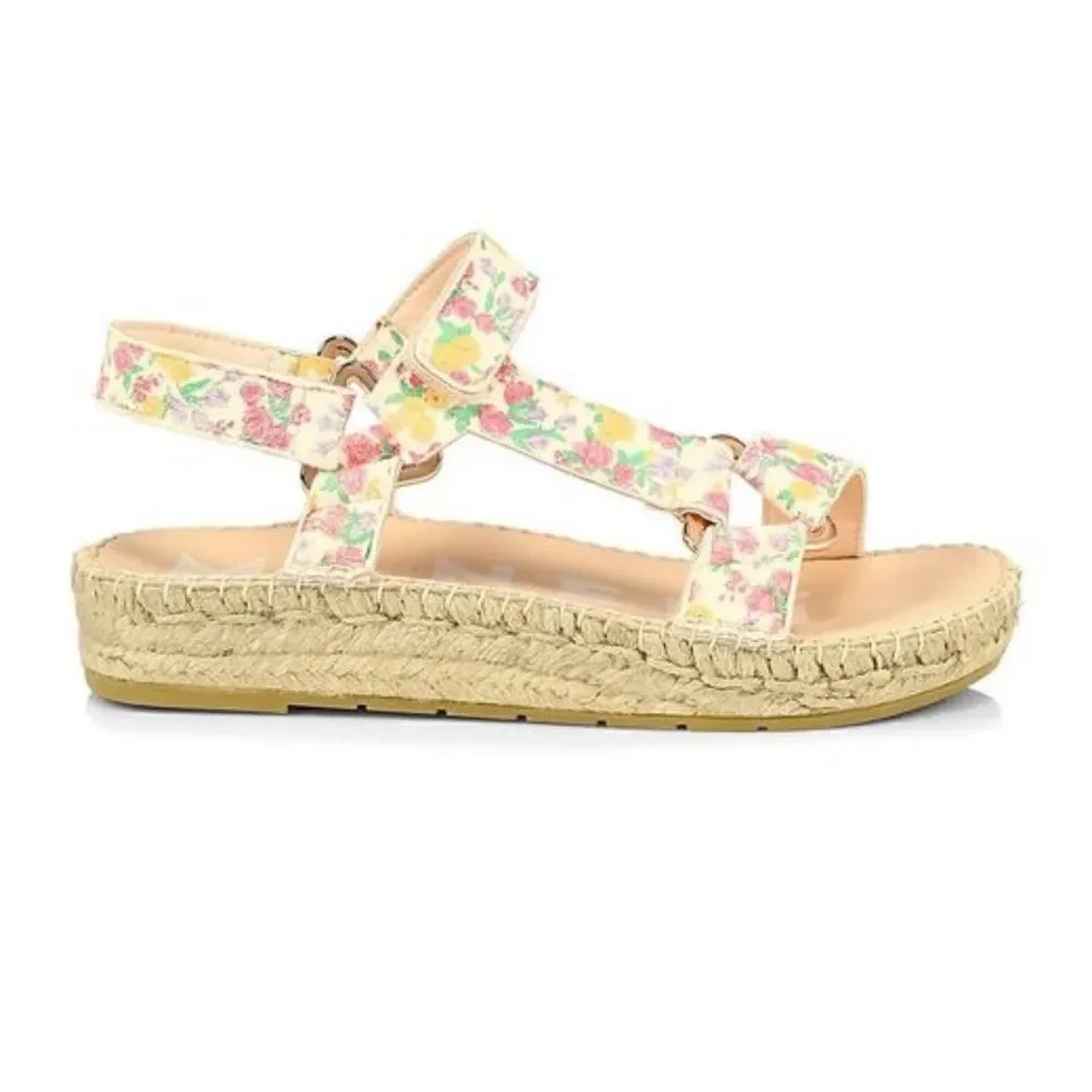 NWT Loveshackfancy X Manebi Floral Leather Espadrille Sport Sandals Size 39/US 8